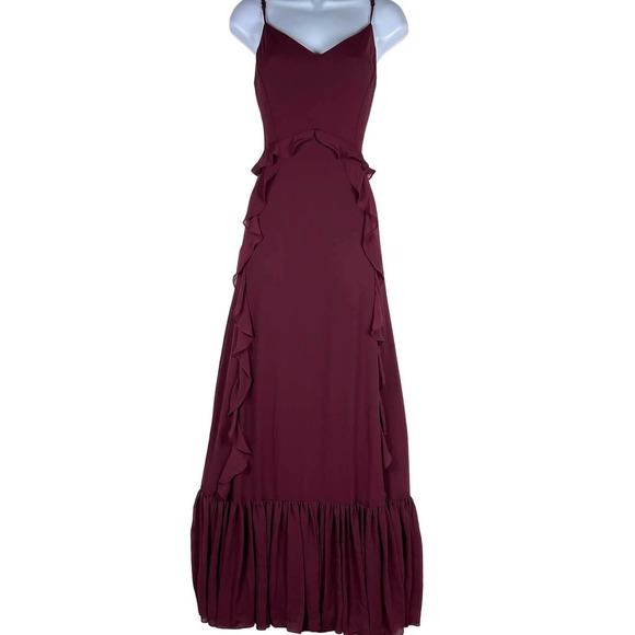 Watters & Watters Wine Red Chiffon Darcie Gown Spaghetti Strap Maxi Layered SZ 8 - Picture 2 of 15